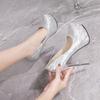 Spring and Autumn Stock New Sandals Waterproof Platform, Round Toe, Shallow Mouth Women's Shoes, Sparkling Silvery High Heels