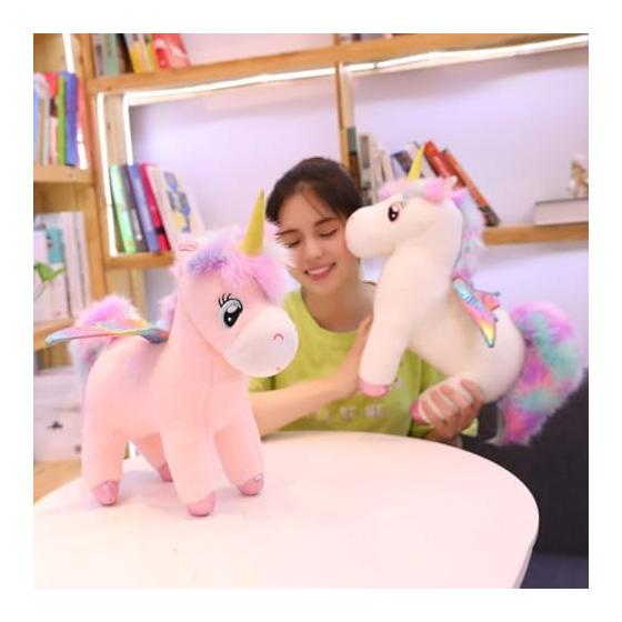 Wnbsiue Rainbow Wing Unicorn Plush Giant Toy Stuffed Animal Doll Fluffy Hair Fly Horse Kids Children 50 cm White Pink