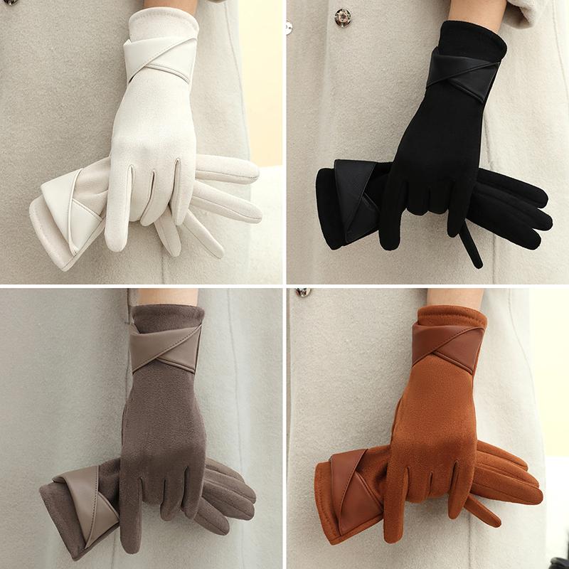 1Pair Elegant Touch Screen Gloves Suede Gloves For Women Winter Velvet Gloves Riding Driving Keep Warm Outdoor Christmas Gift