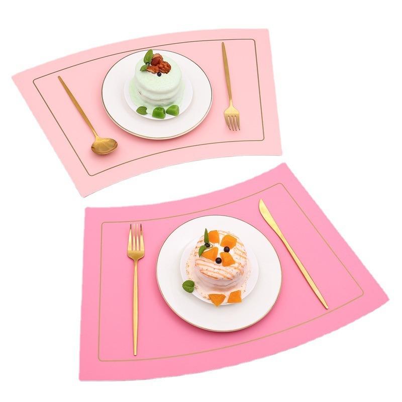 Fan Shaped Round Table Dining Mat, Leather PU Table Mat, Waterproof and Heat-insulating Mat, Hotel Western Dual Color Tableware Mat