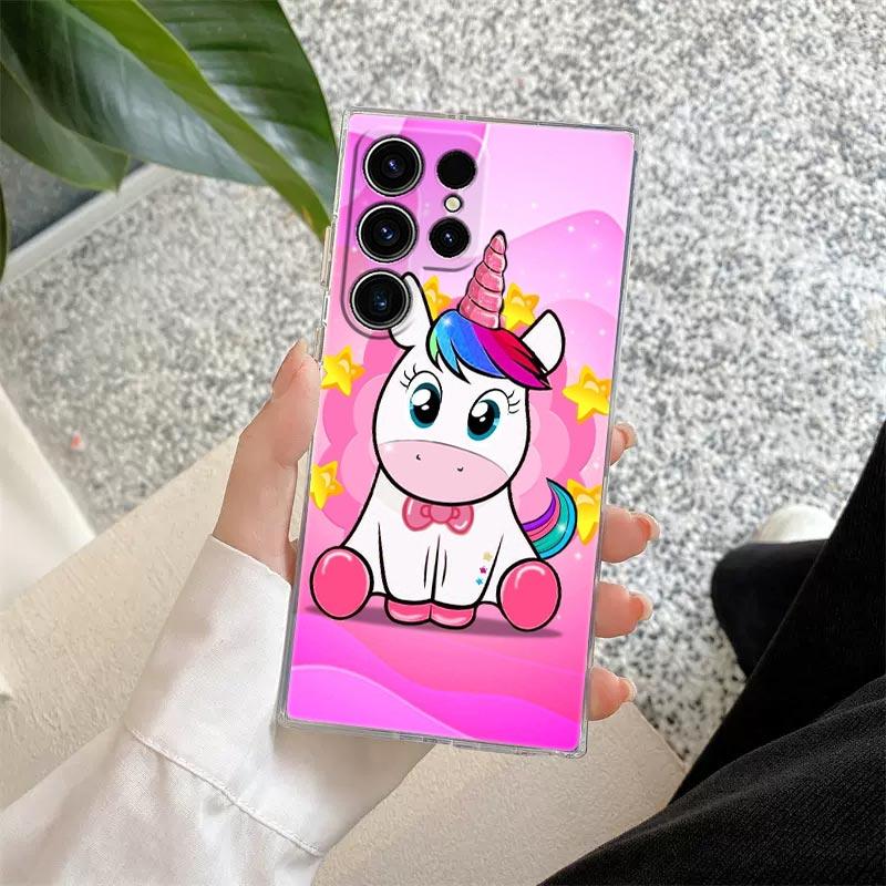 Cute Unicorn Cartoon Rainbow Phone Case S25Ultra For Samsung Galaxy S25 S24 S23 S21 Ultra S20 FE S22 Plus A35 A55 5G Clear Cover