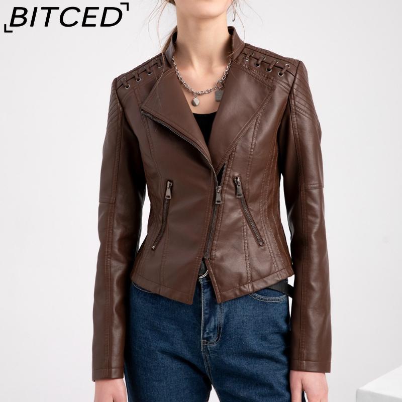 BITCED Spring/Autumn Women's Leather Jacket - Short Fit, Slim-Cut, Lightweight Leather Coat, Biker Style