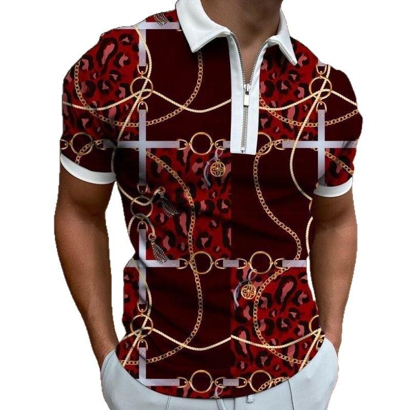 Pánská polokošile na zip s 3D potiskem, business casual košile s krátkým rukávem