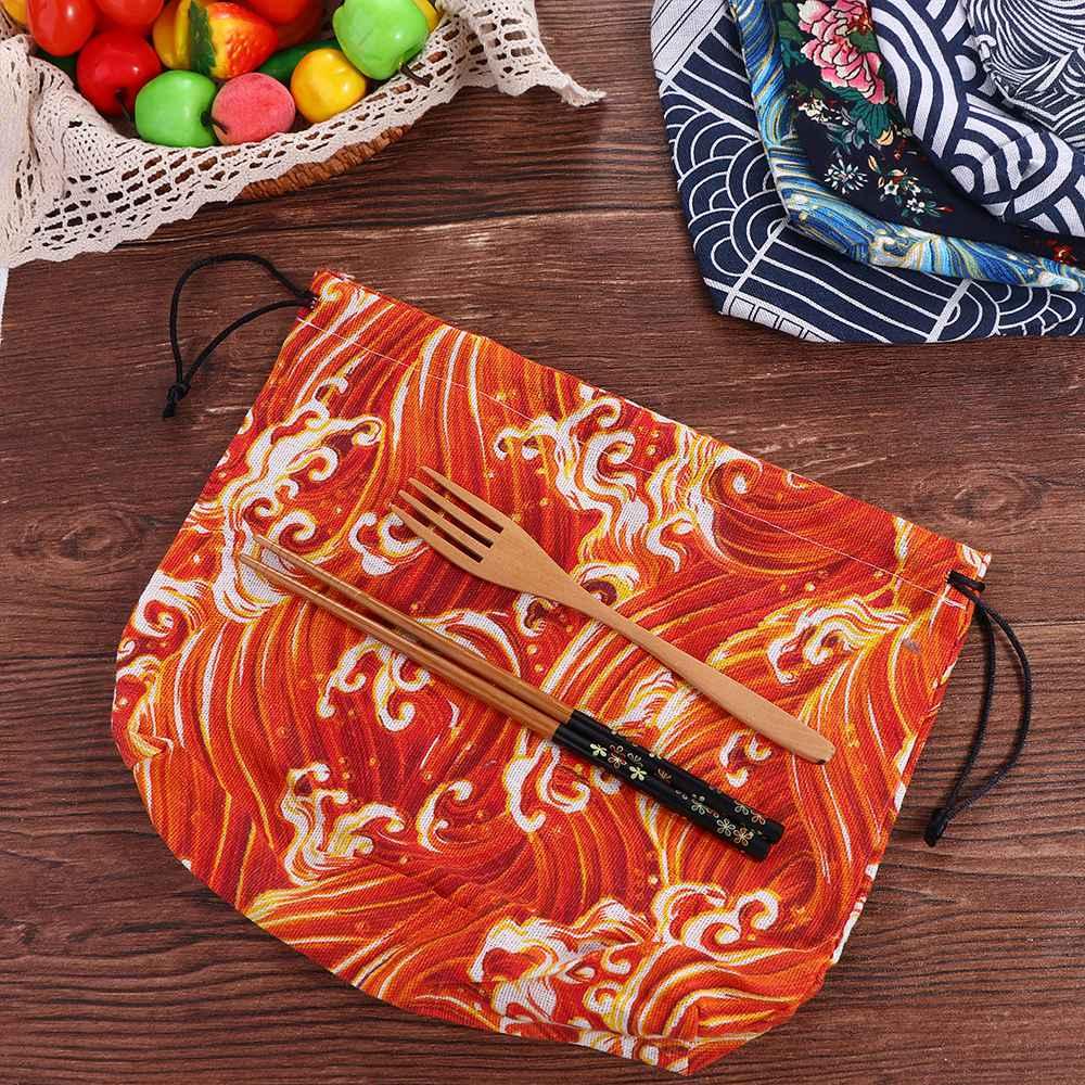 Tableware Storage Bag Food Hand Bags Lunch Tote Pouch Japanese Style Lunch Box Drawstring Lunch Bag