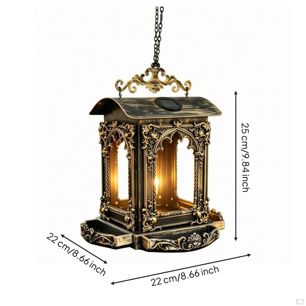Hanging Bird Feeder Vintage Style Solar Ornate Garden Decor for Backyard, Patio Retro