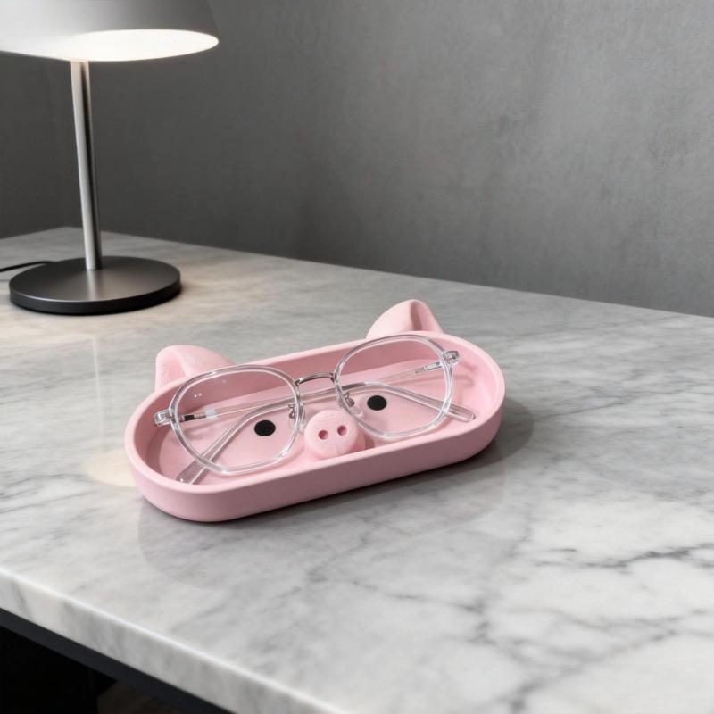 1pc Cute Pink Pig Organizer Tray, Desk Decor Holder for Eyeglasses, Jewelry & Office Small Items