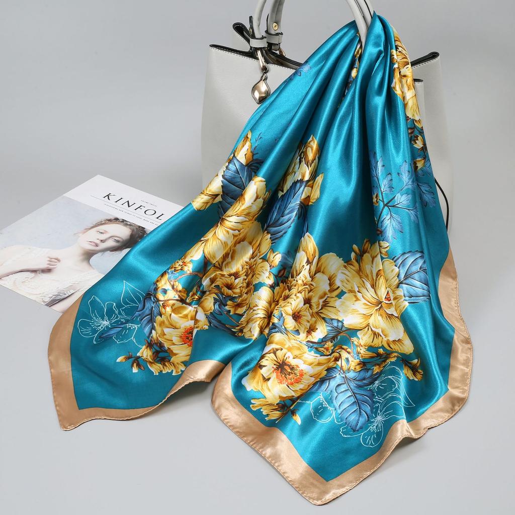 Small silk scarf women's large square scarf yarn scarf spring, autumn and winter matching shirt middle-aged mother square 91 × 91 thin scarf