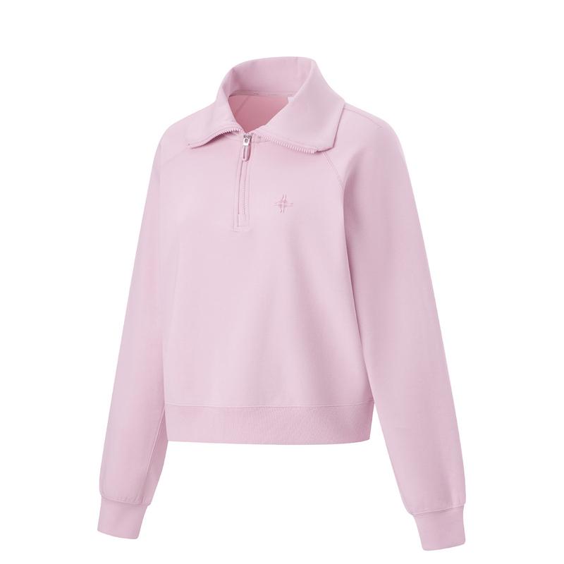 Li Ning Fitness Series Solid Color Comfortable Breathable Versatile Polo Sweatshirt Women Sweatshirt Lotus-Pink-Purple AWDU364-8