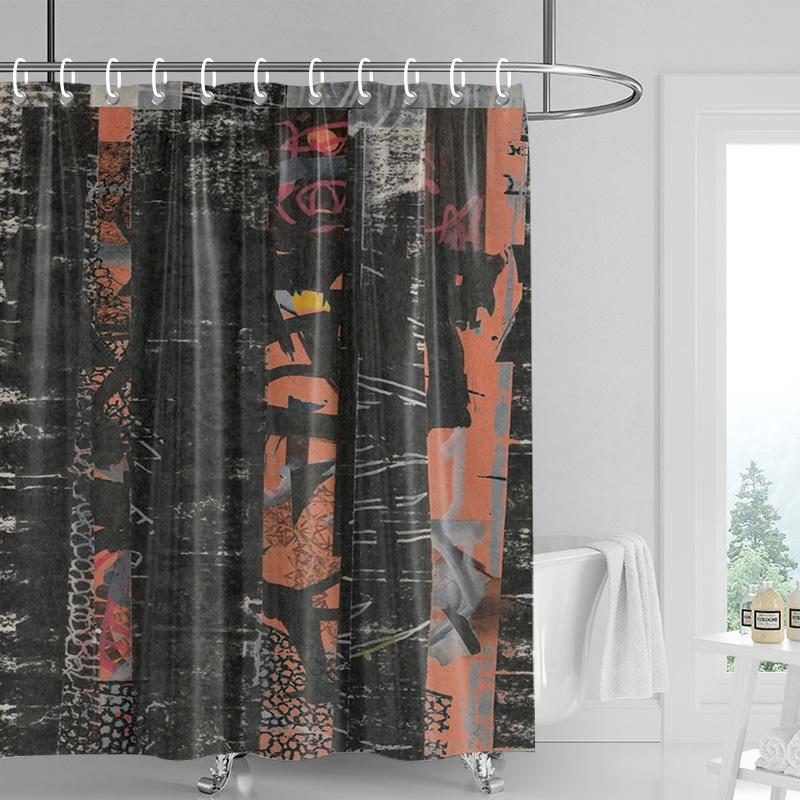 Vibrant geometric shower curtain-orange black modern bathroom decoration, waterproof polyester, colorful abstract home design