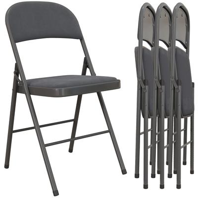 Set Of 4 Folding And Portable Indoor Chairs With Padded Velvet Seats And Backrests Steel Frame Dark Gray