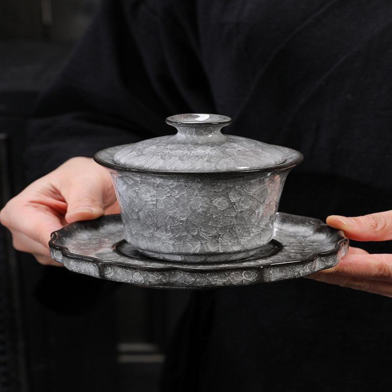 Chaxun Three-Color Ice Flower Lidded Tea Bowl