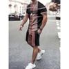 Men's Black and Grey Geometric Spliced Set Round Neck Short Sleeve T-Shirt and Shorts Two-Piece Set