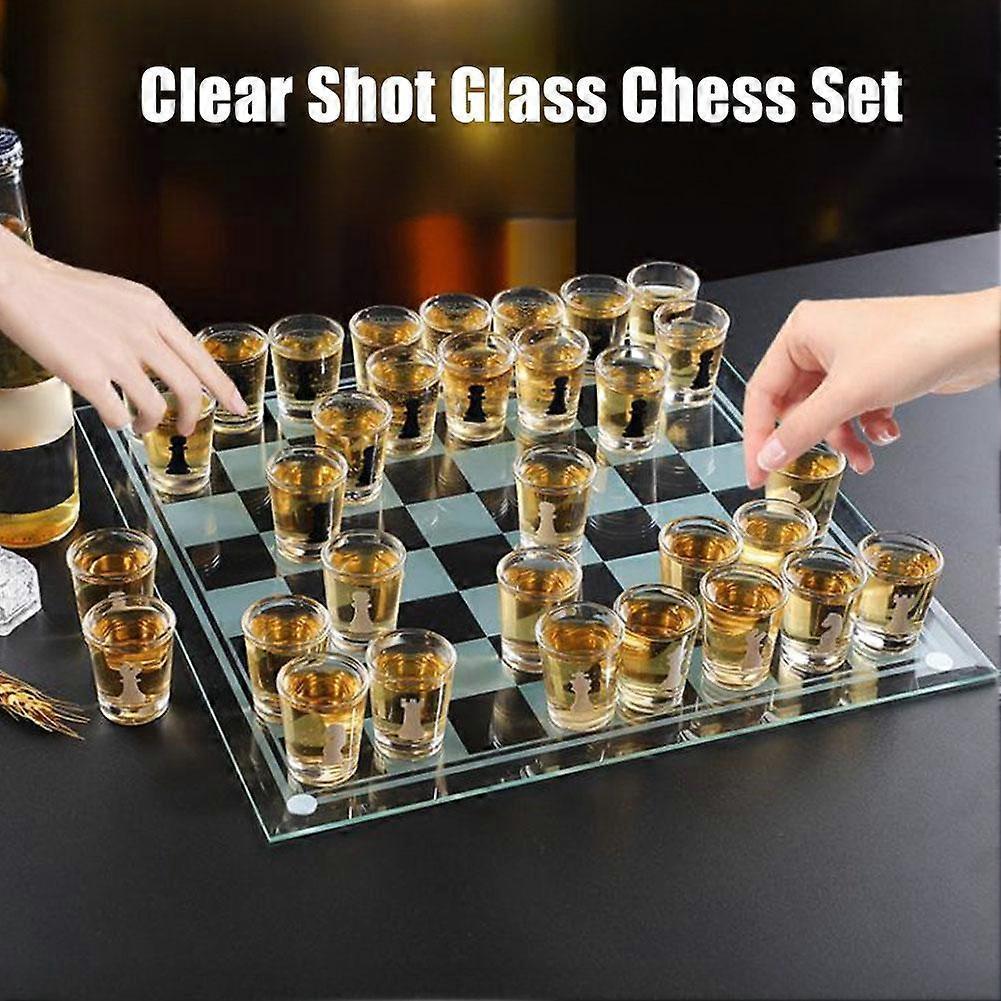 Clear Shot Glass Chess Set, Glass Chess Board 32X Cups Pieces, Drinking Sho