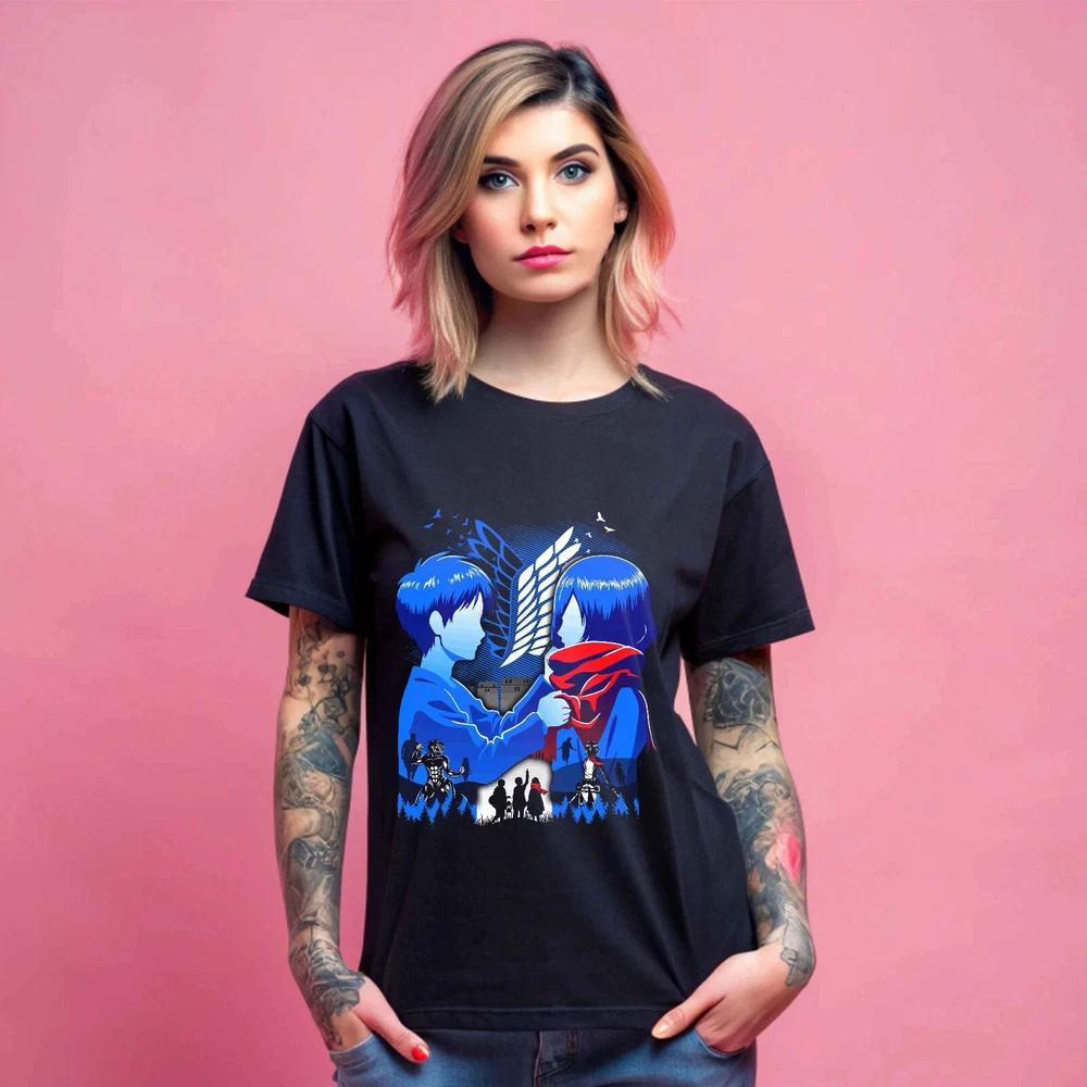 Anime Attack On Titan Mikasa Eren And Mikasa Black T Shirt S