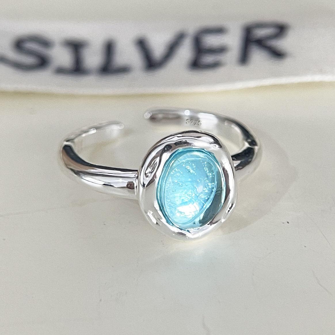 

925 Sterling Silver Rings for Women Couple Minimalist Blue Stone Ring Fine CZ Jewelry Birthday Gift Prevent Allergy resizable