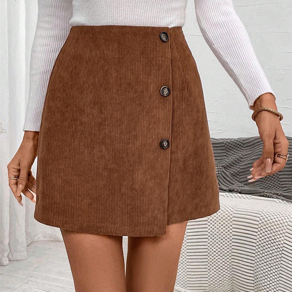 2024 Elegant High-Waisted Irregular Corduroy A-Line Midi Skirt