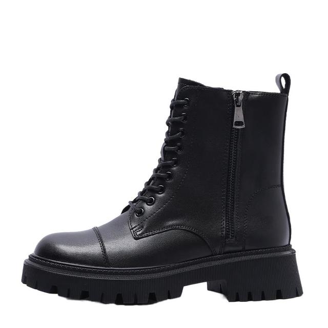 

Черные ботинки Martin, женские ботинки из коровьей кожи, массивные ботинки на платформе, ботильоны со шнуровкой, зимняя осенняя обувь на молнии, бренд 35
