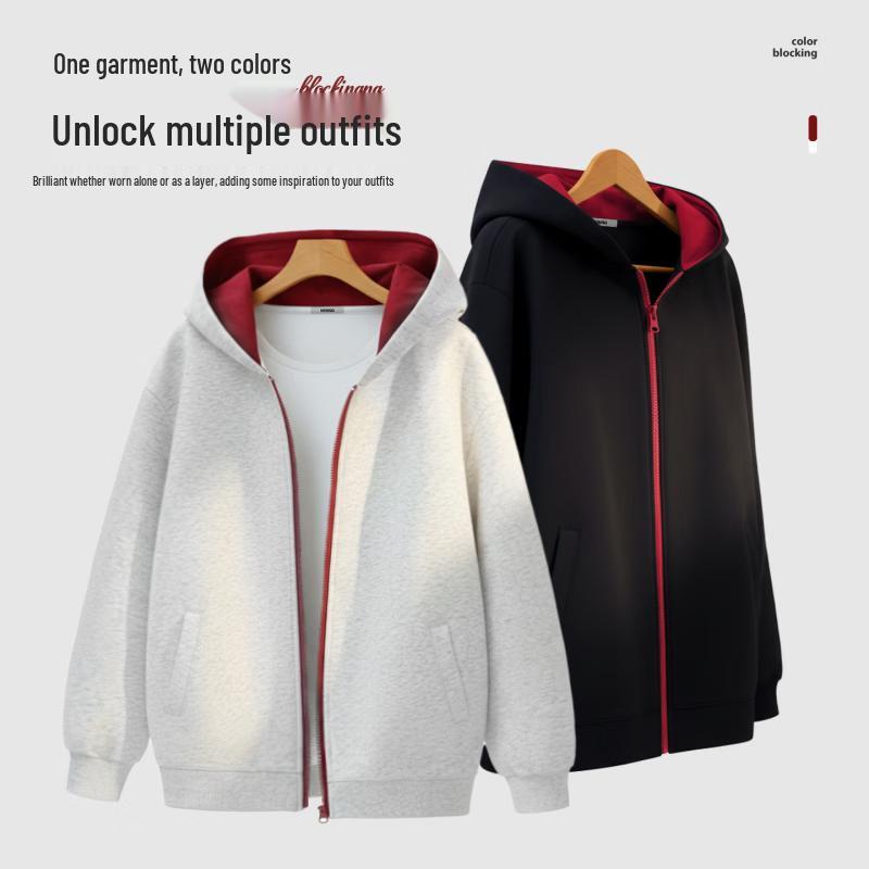 MINISO Men's American Heavyweight Hooded Zipper Sweatshirt