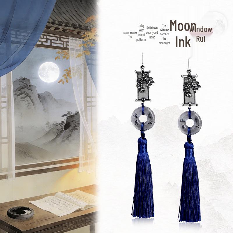 Orecchini Fatti a Mano in Argento Sterling 925 Stile Cinese con Design Intrecciato, Fibbia Ping'an, Nappe e Ganci per Orecchie Hanfu Qipao.