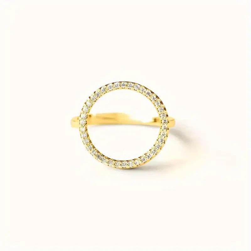 Trendy Circle Design Rings with Sparkling Cubic Zirconia Female Simple Stylish Finger Accessories Delicate Party Jewelry