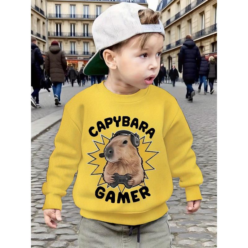 Autumn/Winter New Cartoon Anime Capybara Sweatshirt for Boys Ages 3-8, Crewneck Long Sleeve Patchwork Top