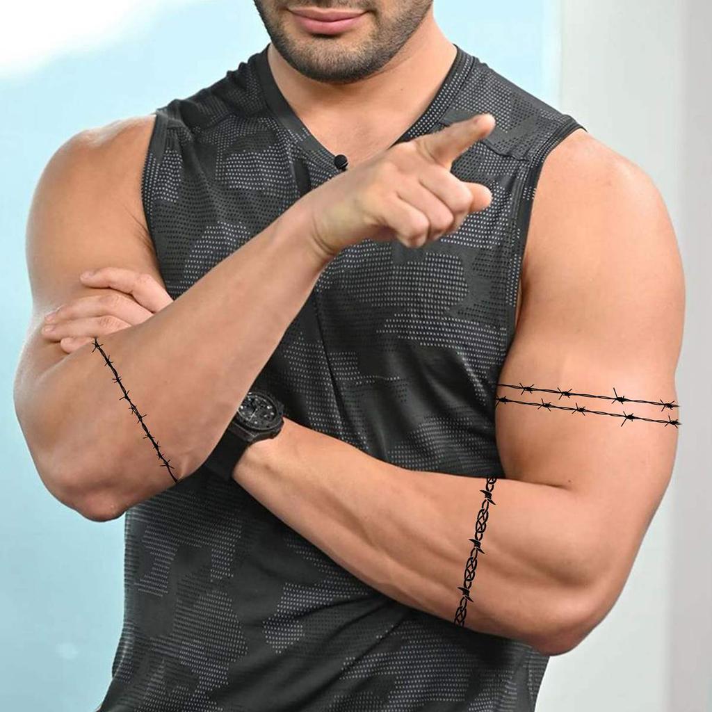 7 Sheets Barb Wire Temporary Tattoos For Women Men Adults, Halloween Barb Wire Tattoos Stickers, Prison Prisoner Tattoos Costume