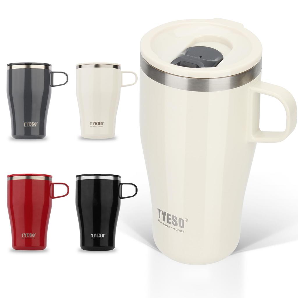 TYESO 500ml Stainless Steel Vacuum Insulated Mug with Lid, Large Capacity, Keeps Hot or Cold, Coffee Cup with Handle, Portable, Gift, TS-8879, Beige