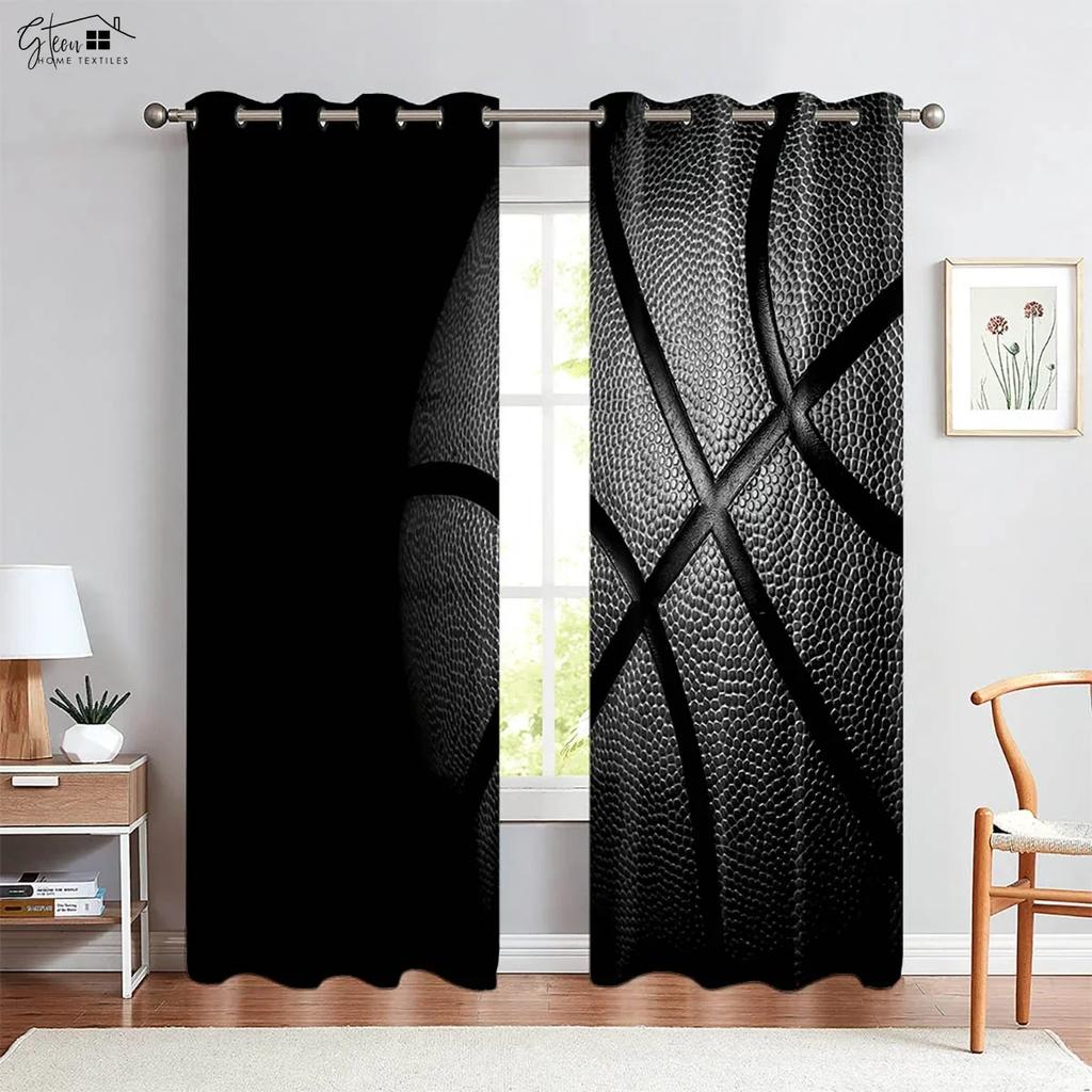 2-Piece Set Of -Blooded Basketball 3d Printed Curtains Polyester Fiber Bedroom Living Room Dormitory Decorative Curtains