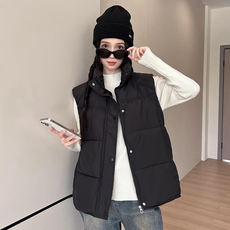 

Sleeveless cotton clothes women s new cotton vest women s short stand-up collar down cotton thermal cotton vest vest vest vest XXL чорний