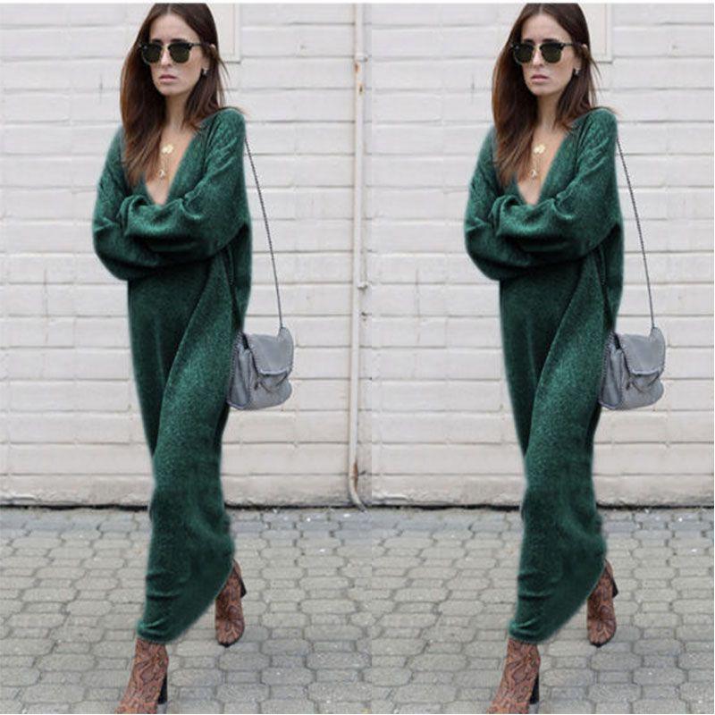 Elegant Woman Fashion V-neck Long Sleeve Winter Sweater Dress For Stylish Looks