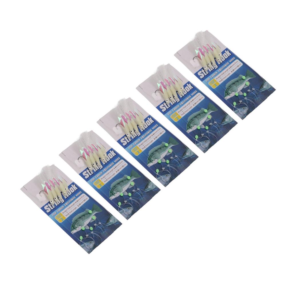 5 Set Luminous Feather Fishing Lure Bait Rigs Fish Skin Glow Fishing Lure Carbon Steel Lure String Hooks with 5 Hooks 2