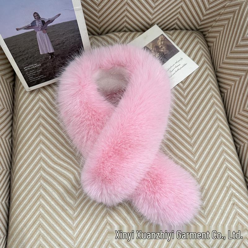 Double-Sided Faux Fox Fur Scarf: Thick, Warm, and Versatile Neck Warmer for Autumn and Winter.