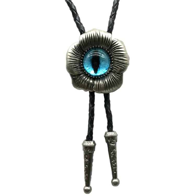 Bolo Tie for Unisex Western Bolo Tie Vintage Flower Evil Eyeball Pendant Faux Leather Rope Adjustable Necktie Necklace