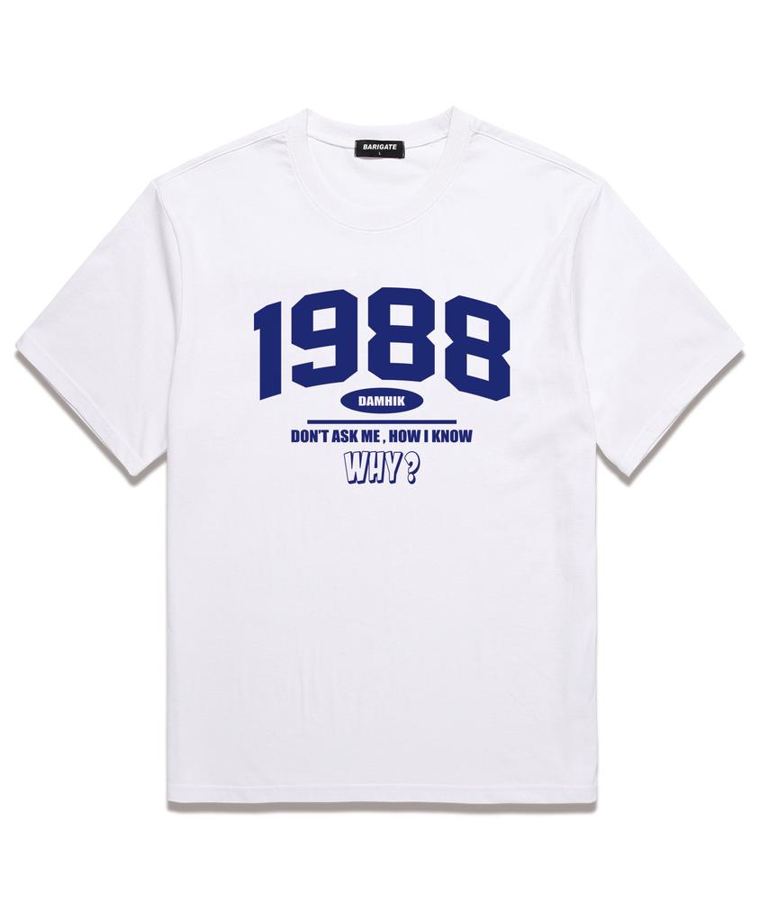 Baligeiteu 1988 Why Oversized Short Sleeve T-Shirt (Bs024) White/Blue