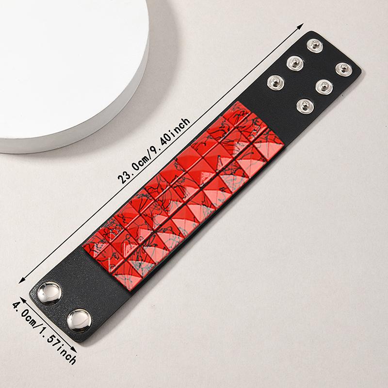 Punk Hip-Hop Three Rows Of Square Rivets Pu Leather Big Wide Bracelet For Male Female Buckle Wristband Vintage Jewelry