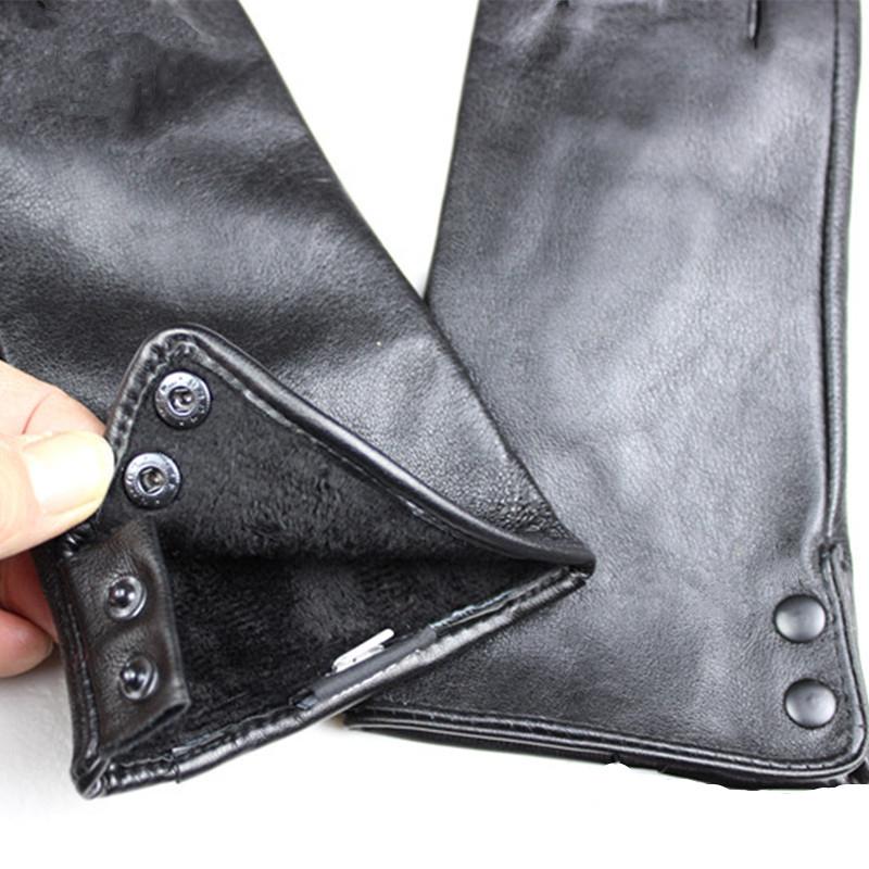 Leather Gloves Female Metal Button Style Velvet Lining Warm Autumn and Winter Free Shipping Sheepskin Gloves