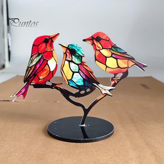 Fine Craftsmanship Bird Statues for Office Acrylic Birds on Branch Desktop Ornament, Colorful Stained Glass Style Nature Themed Gifts Lovers Figurine,