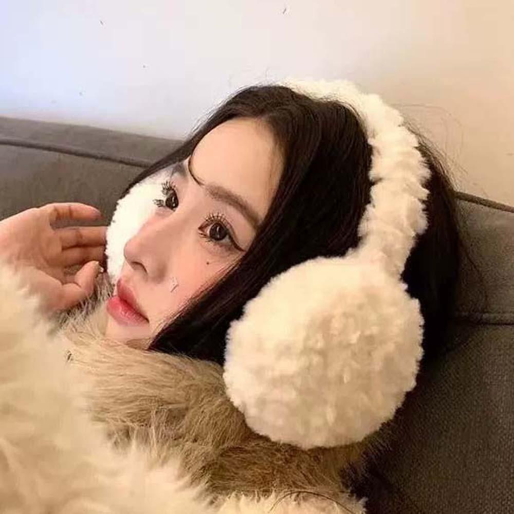 Plush Foldable Ear Cover Windproof Winter Thicken Earflap Fashion Solid Color Earmuffs  Ski