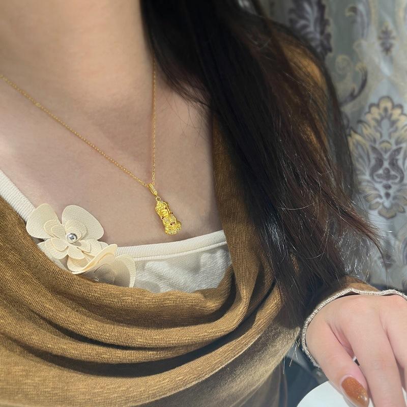 Ancient Frosted Lotus Baby Buddha Necklace Small Gold Buddha Pendant Guardian Baby Buddha Sweater Chain Accessories