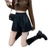 Women's Plus Size High Waist A-Line PU Leather Shorts - Autumn/Winter 2024 Collection