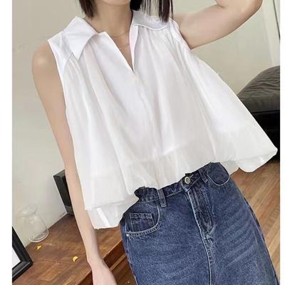 2023 Summer White Sleeveless Top Women Fashion Women Tank Top Solid Casual Shirt For Women Clothing Elegant Blusas  27619