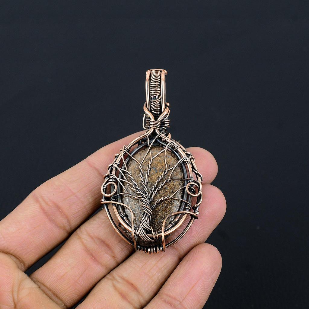 Bronzite Pendant, 999 Copper Wire Wrapped Jewelry, Gemstone Jewelry Pendant, Handmade Wedding Gift Jewelry
