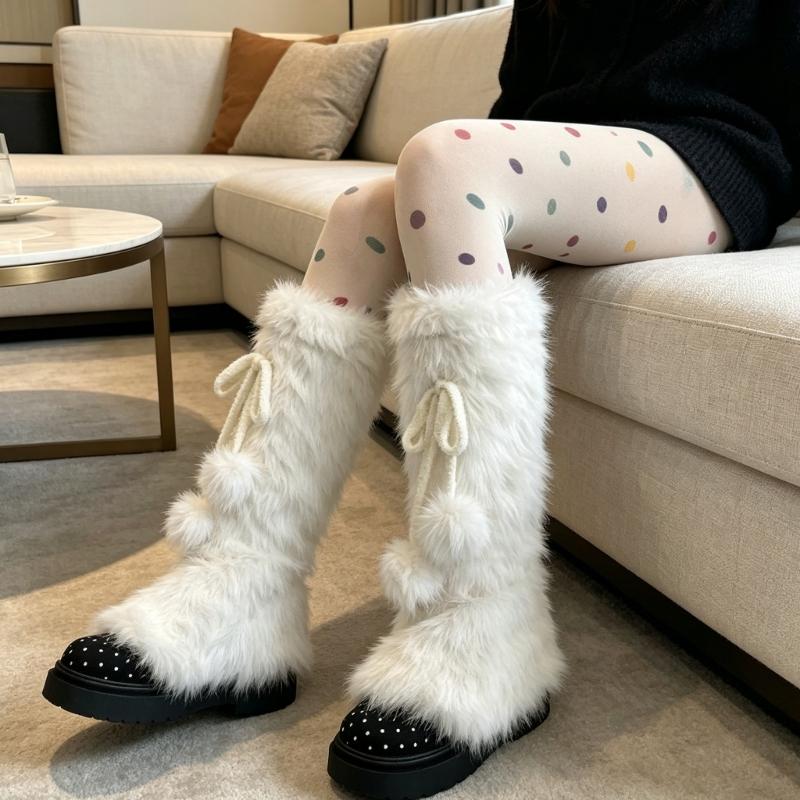 Plush Leg Warmers for Fall and Winter Layering, with Flared Lower Openings, and Bowknot Accent, Thick Faux Furs Boot Covers Long Socks for Women