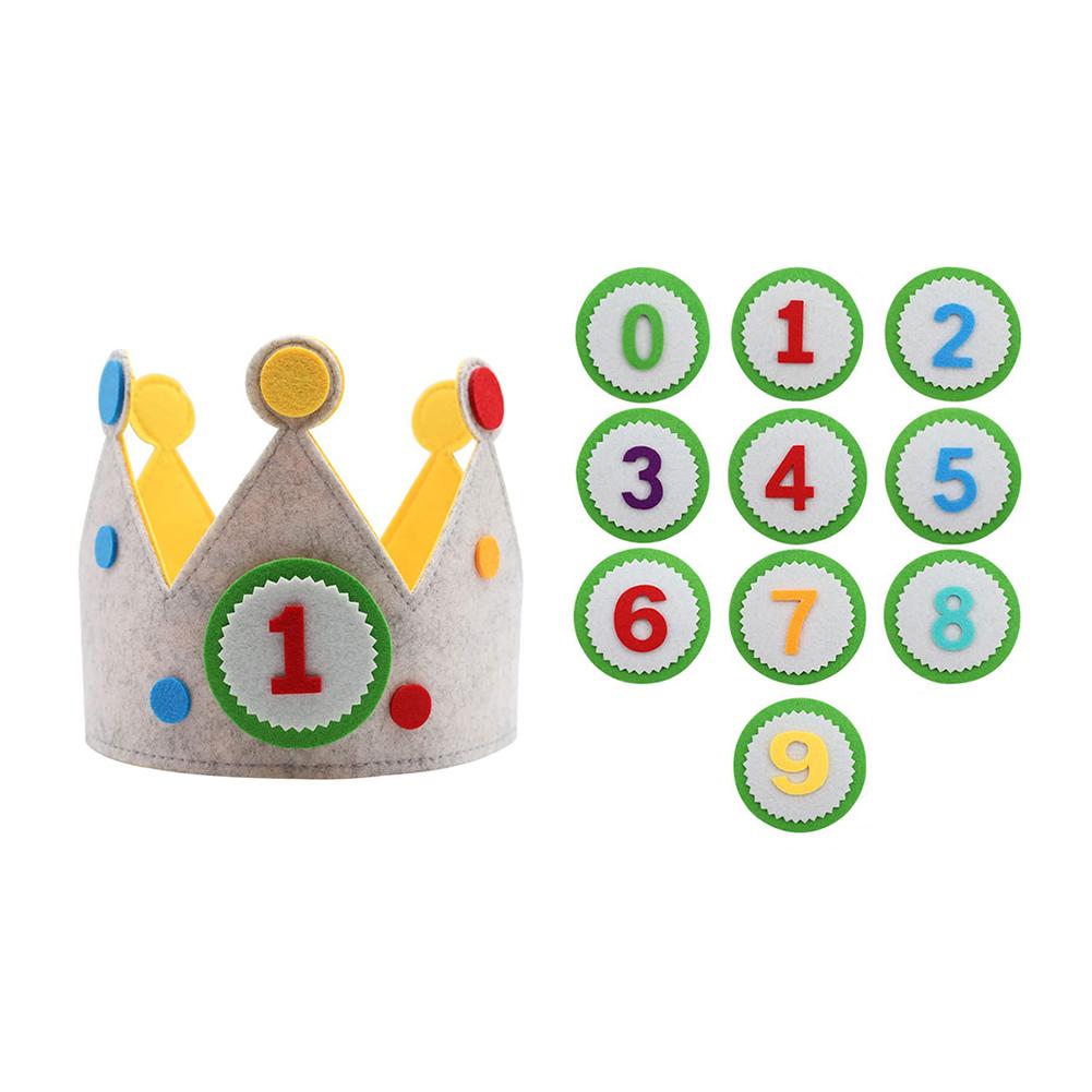Felt Birthday Crown Children Day Gift Interchangeable Numbers Crown Adjustable Size for Girls Boys Birthday Party Decor
