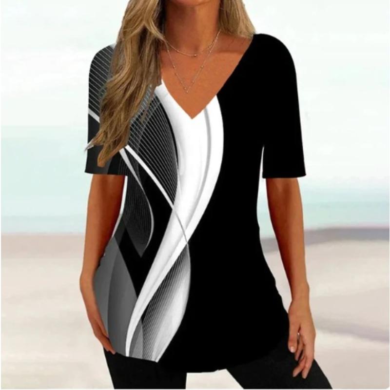 

Женская футболка Harajuku с этническим геометрическим рисунком в стиле ретро, женская летняя повседневная футболка с коротким рукавом и V-образным вырезом XXXL