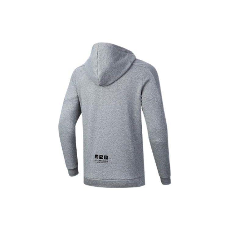 Anta Logo Print Pattern Zipper Hooded Fleece Jacket Men Jackets Gray Patterned-Gray 952247706-1