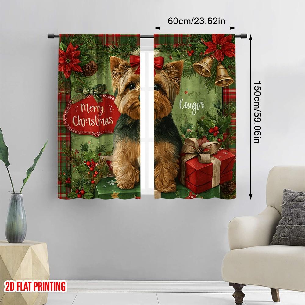 2pcs,2D Plane Printing Pattern Curtains Santa Dog Durable Polyester (without Rod) Festive for Various Rooms, Contemporary
