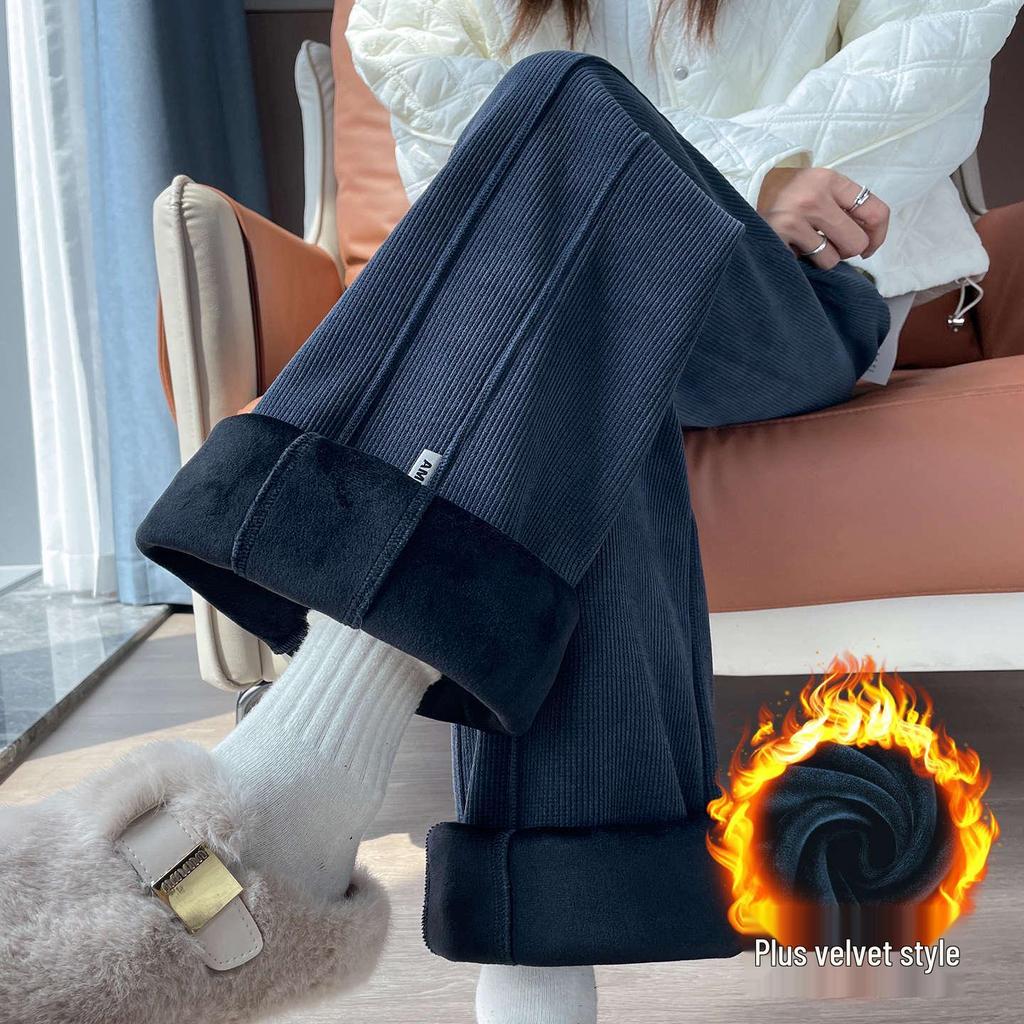Women's High Waist Corduroy Chenille Flare Pants with Fleece Lining - Slimming and Wide Leg Trousers for Autumn/Winter 2025
