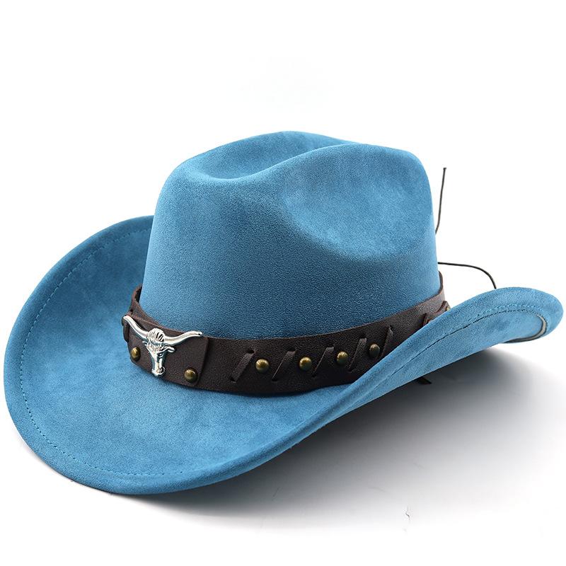 Ox Head Suede Western Cowboy Hats Man Cowgirl Top Hats for Party Vintage Garden Hat Cowboy Accessories Woman Cosplay Hat