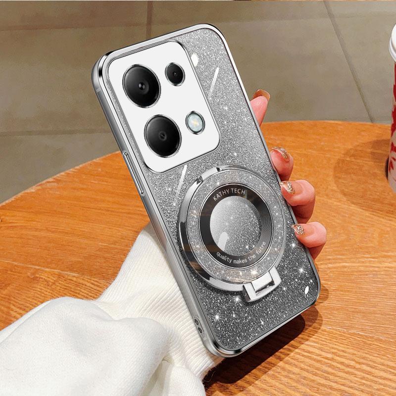 

Для Xiaomi POCO M6 POCOM6 Pro 4G Чохол М яке силіконове покриття Bling TPU Phone Case Задня кришка Магнітний тримач For Xiaomi POCO M6 Pro 4G срібний